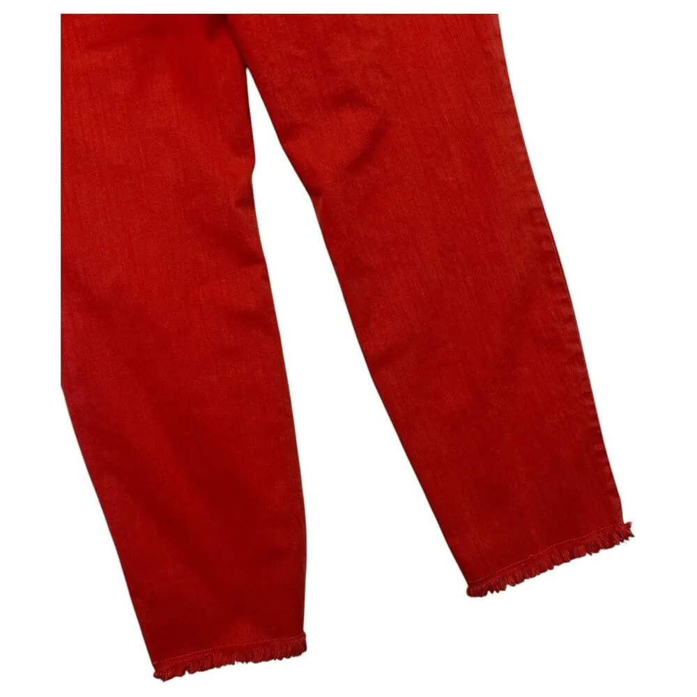 NYDJ Jeans Womens 14 Red Alina Ankle Denim Frayed Hem Lift Tuck Technology - Image 7