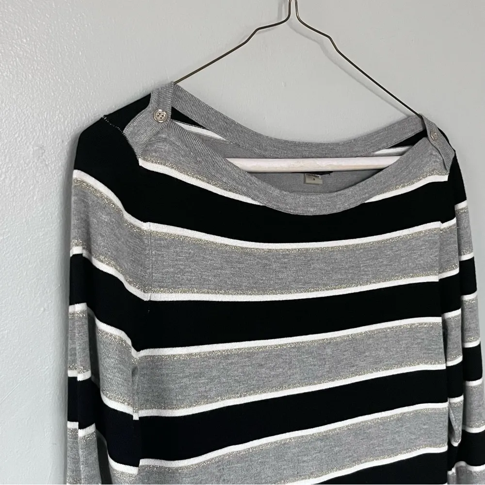 NEW Tommy Hilfiger Grey Black White Silver Striped Sweater Bodycon Dress Small - Image 2