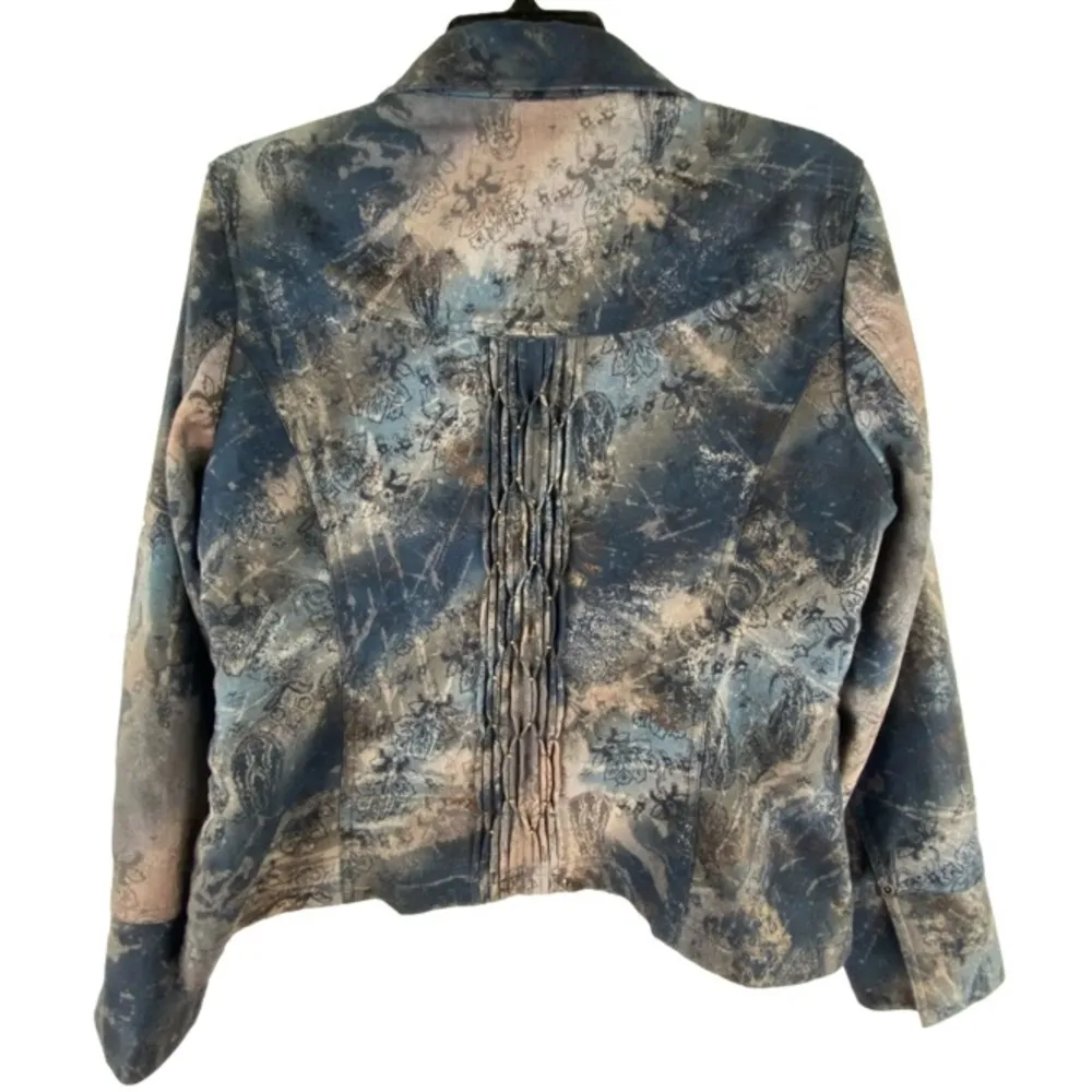 Navy and Gray Floral Paisley Beaded Long Sleeve Jacket Size 12P - Image 2