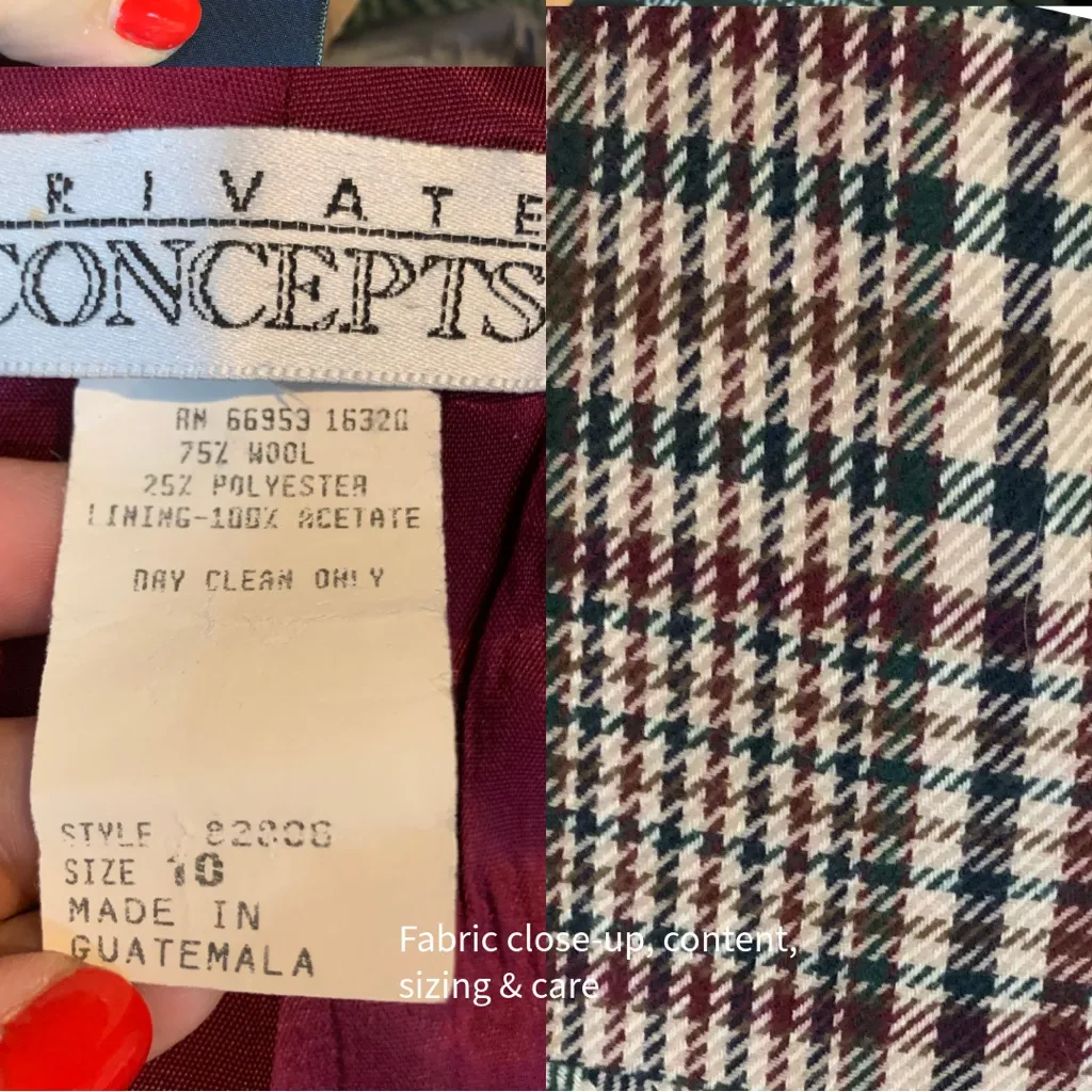 VINTAGE 1980'S PRIVATE CONCEPTS BURGUNDY & GREEN WOOL BLEND PLAID BLAZER (10) Multiple - Image 11