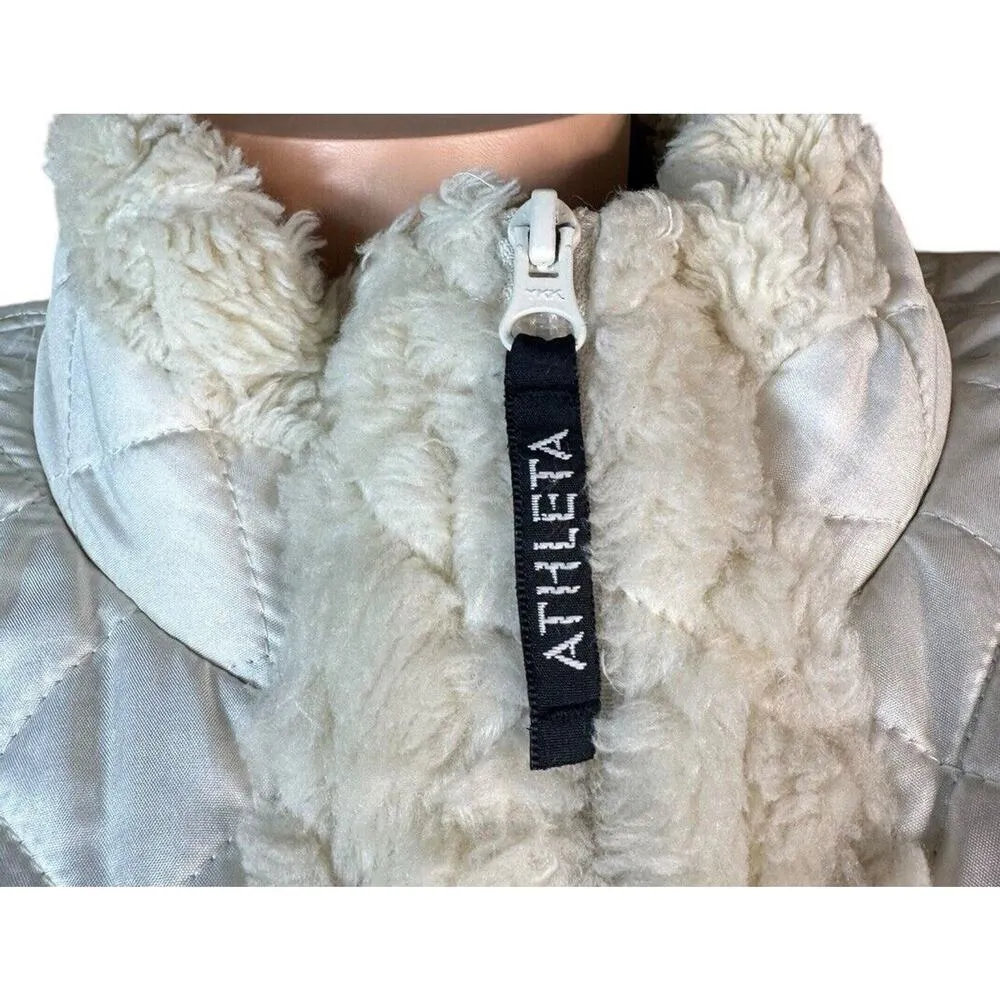 Athleta Womens Quilted Jacket Ivory Sherpa Faux Fur Trim Pockets Full Zip Sz XL - Image 2