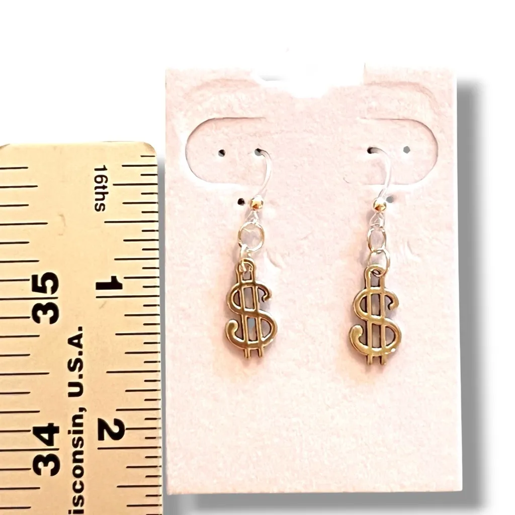 Hypoallergenic Dollar Sign Earrings Money Gift Idea Hip Hop Streetwear Hustler Silver - Image 2