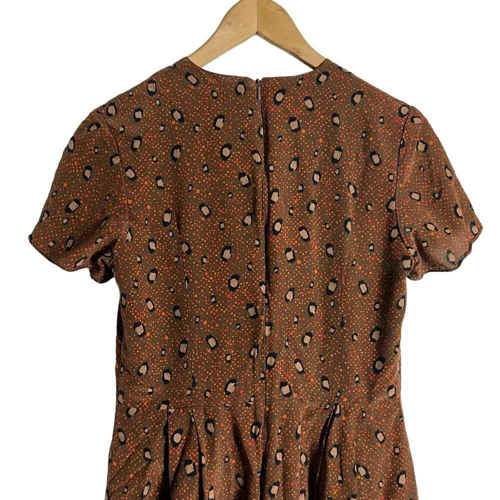 Slate + Willow Rust Brown Leopard Animal Print Silk Faux Wrap Mini Dress Size 6 - Image 12