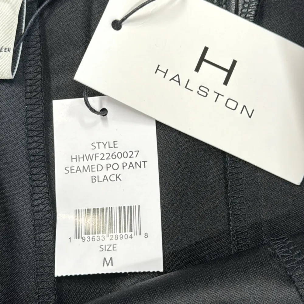 H Halston NWT Black Faux Leather Seamed Pull On Pants Size Medium - Image 6
