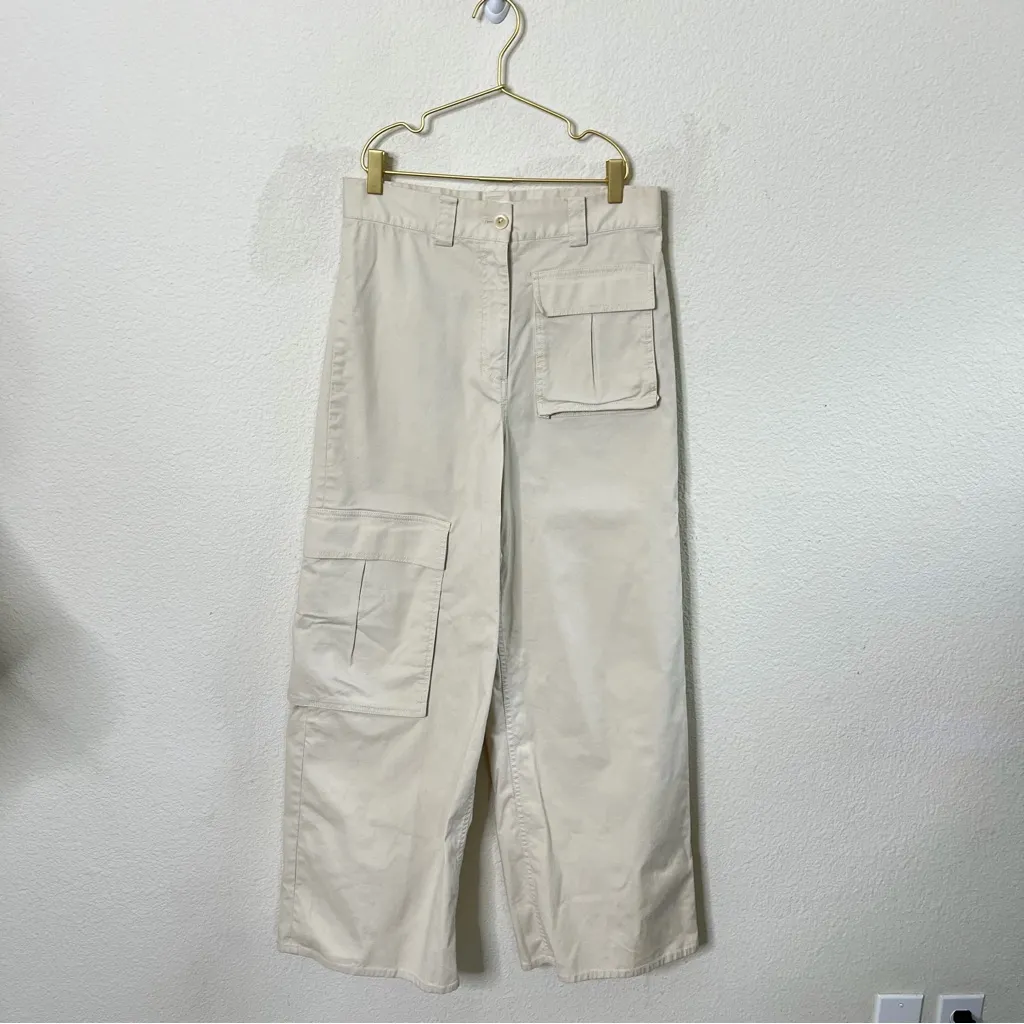 COS Cotton Cargo Trousers in Cream Beige Womens Size 4 - Image 5