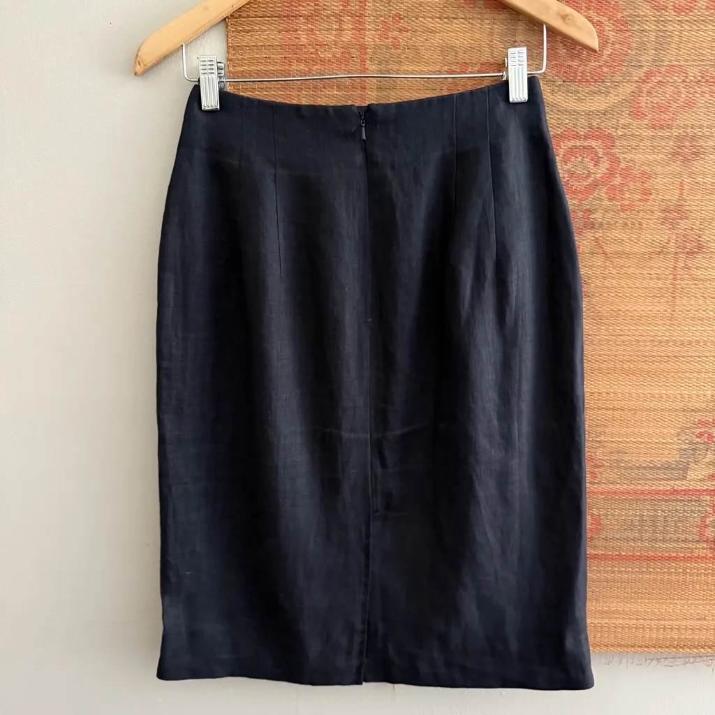 Classiques Entier Linen Midnight Blue Pencil Skirt - Image 4