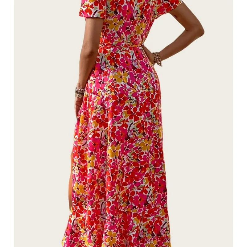 PRETTYGARDEN Women's Summer Wrap Maxi Dress Casual Boho Floral size X - Image 12