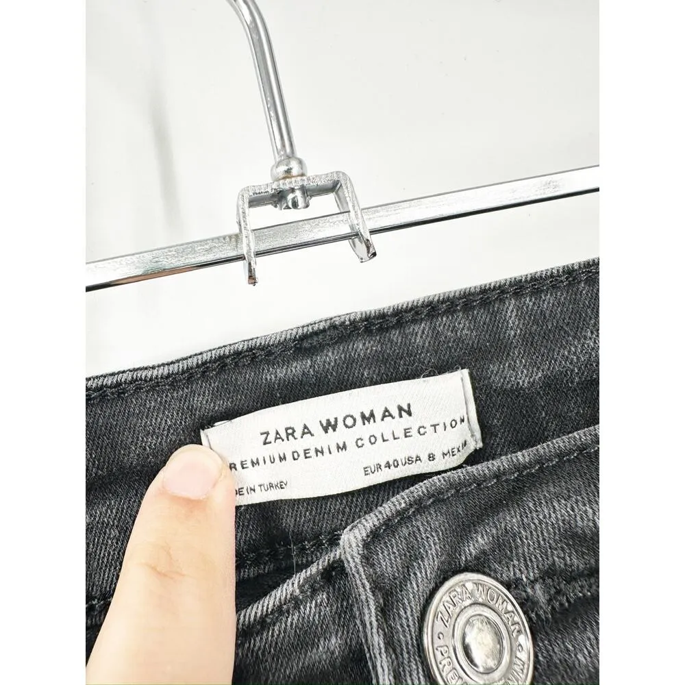 Zara Black Distressed Ripped Denim High Rise Skinny Jeans Size 8 - Image 4