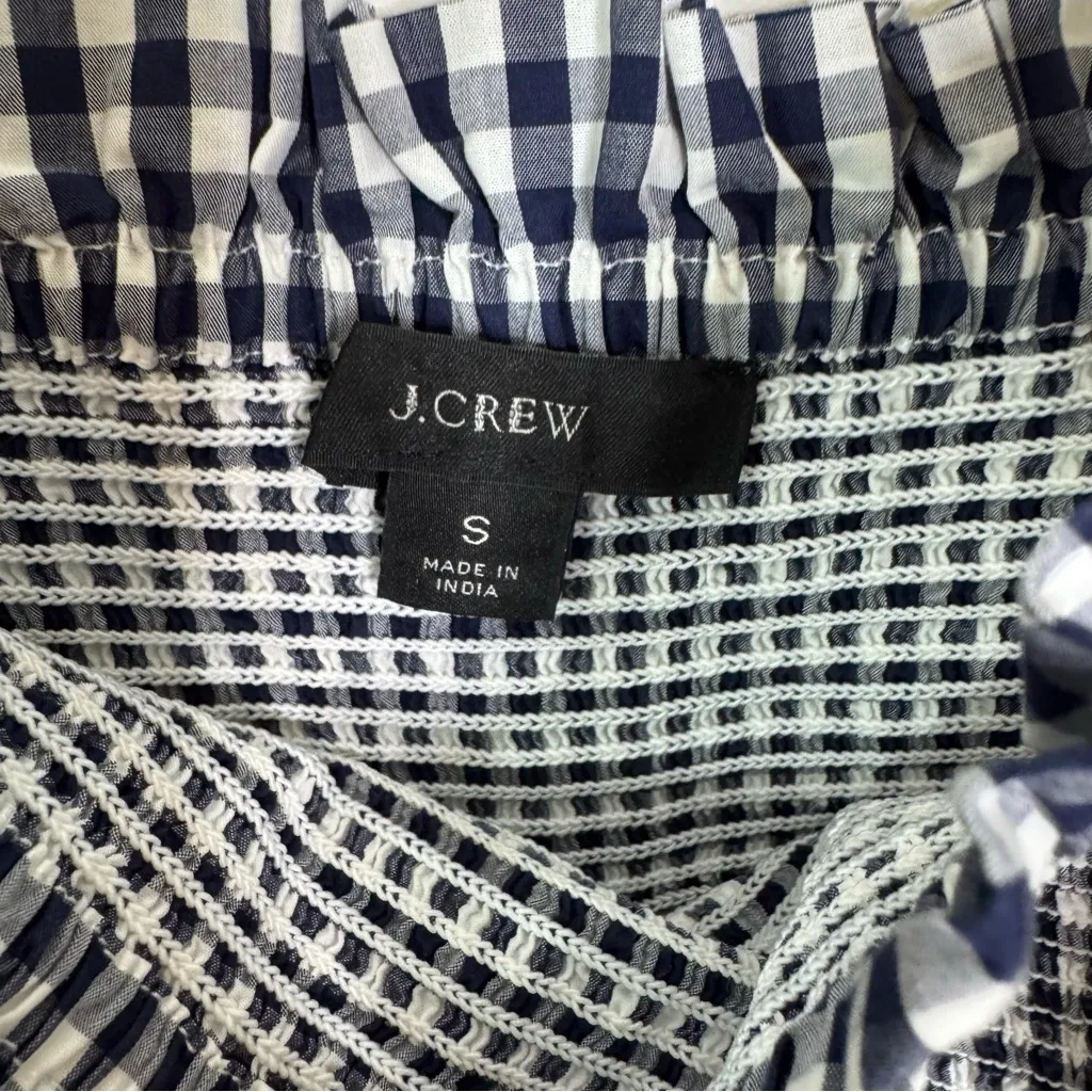 J. Crew Smocked Cotton Poplin Dress in Gingham Navy and White Size 2 - Image 8