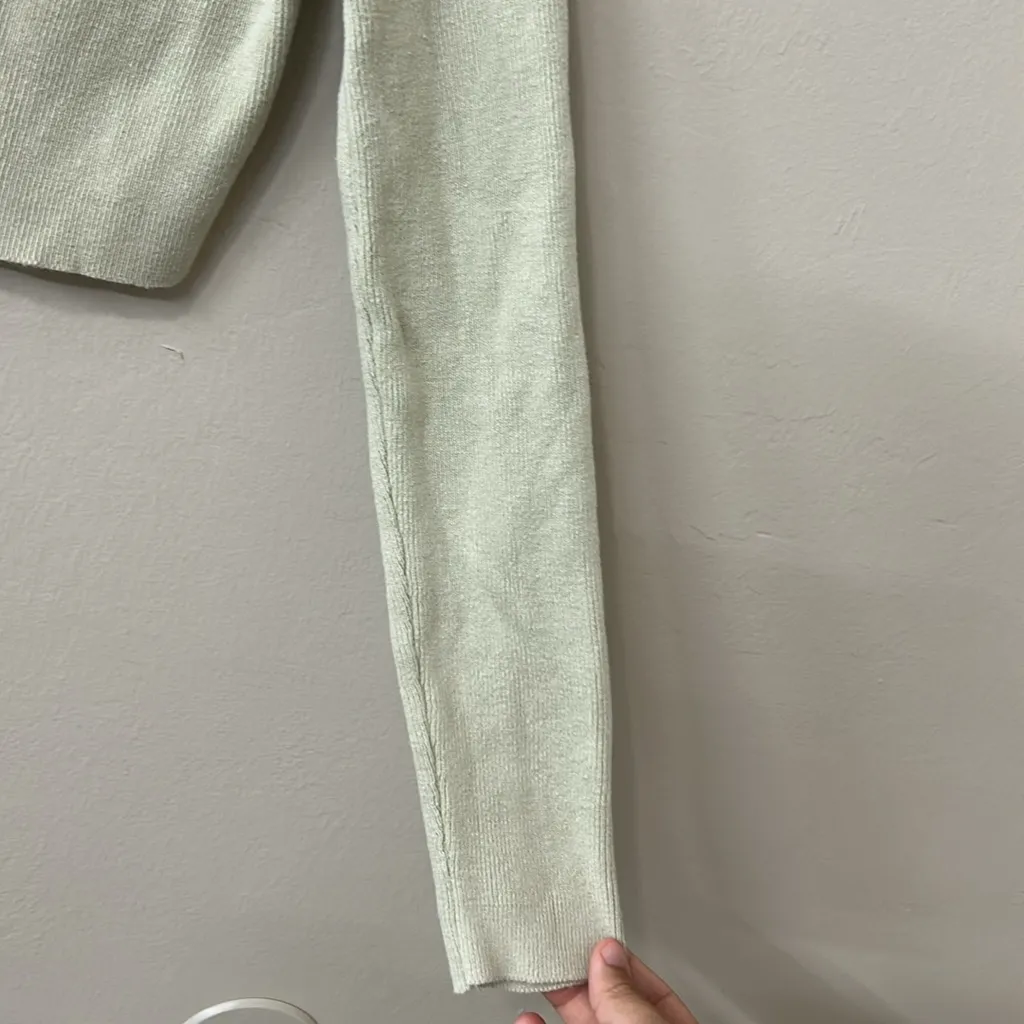 Princess Polly The Michael Top Cropped Sweater Ribbed Button Up Lime Sage Green - Image 5