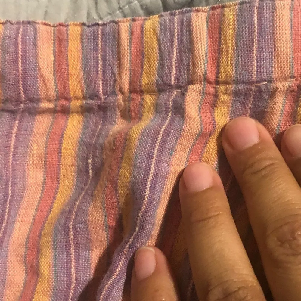 380. FLAX 100% Linen Striped Multicolor Pull on Pants size Large (14-18) - Image 6