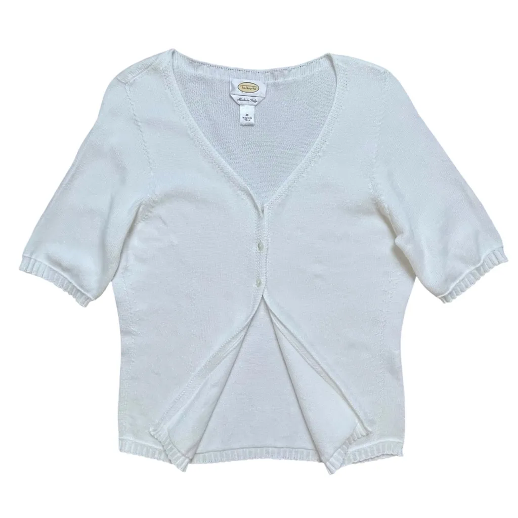 Vintage Talbots Knit Cardigan Womens Medium White 100% Cotton 90s Made In Italy - Image 7