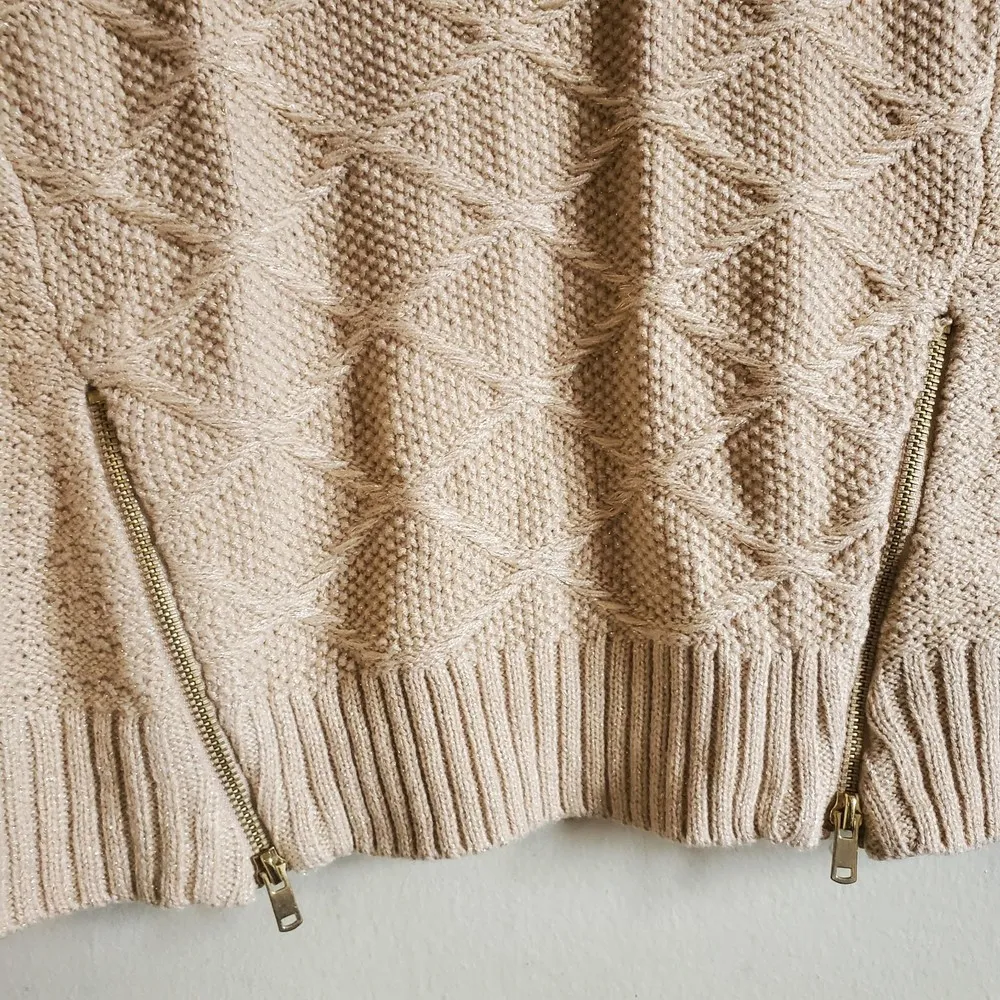 𝅺Style & CO. Large cable knit zipper metallic shimmer gold beige sweater Size L - Image 5