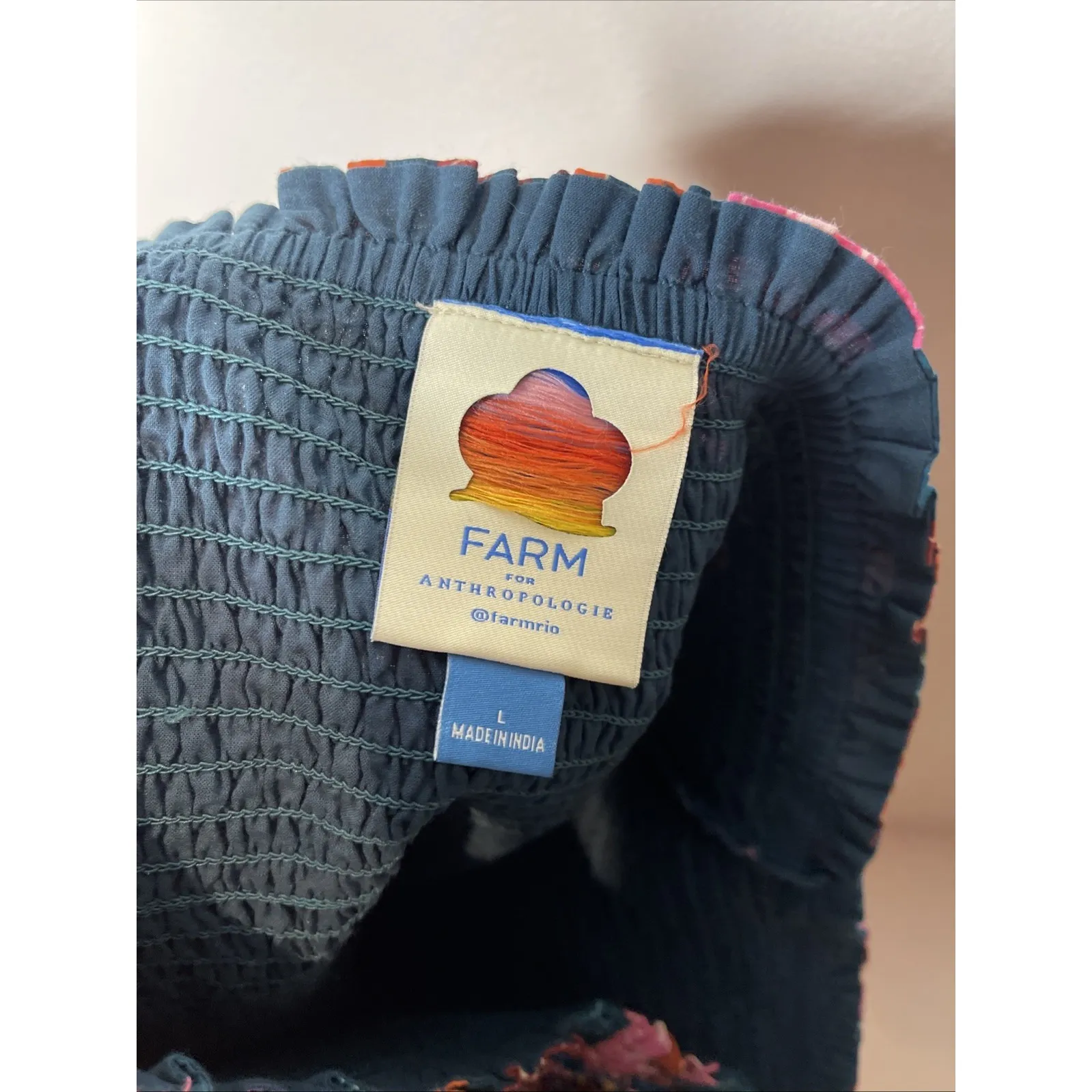 Farm Rio Smocked Flounce Mini Skirt Blue Floral Large L‎ - Image 9