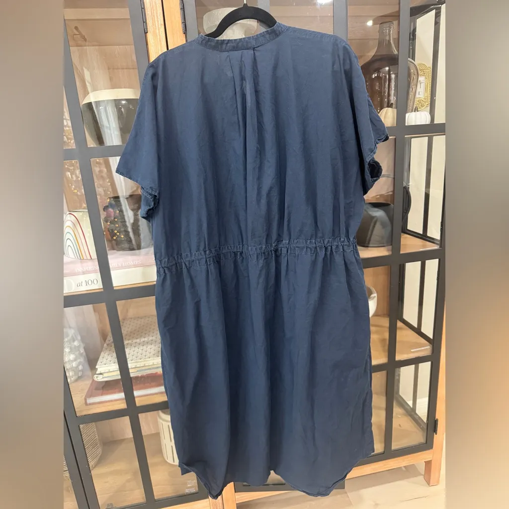 COS  navy midi dress elastic drawstring chambray cotton pockets button down shirt - Image 12