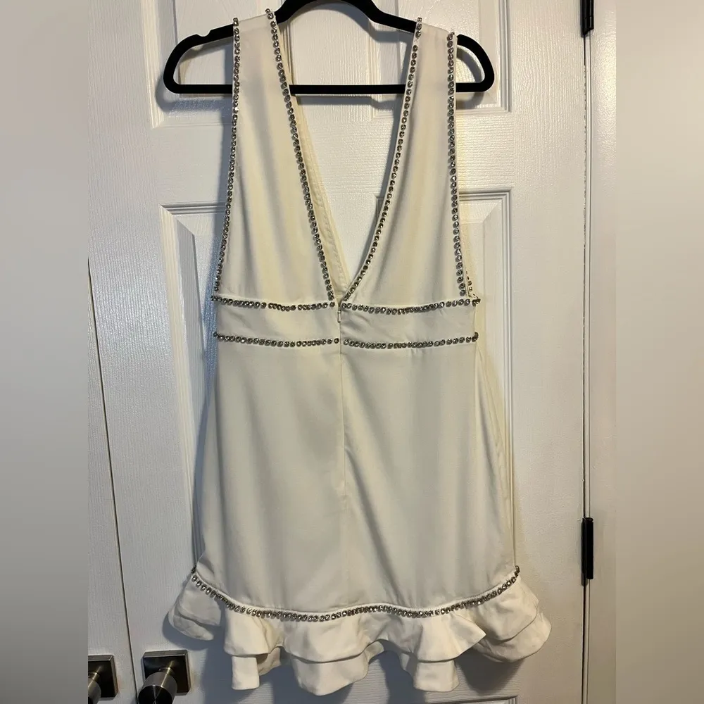 NWT Revolve NBD White V-Cut Rhinestone Mini Dress Size L - Image 3