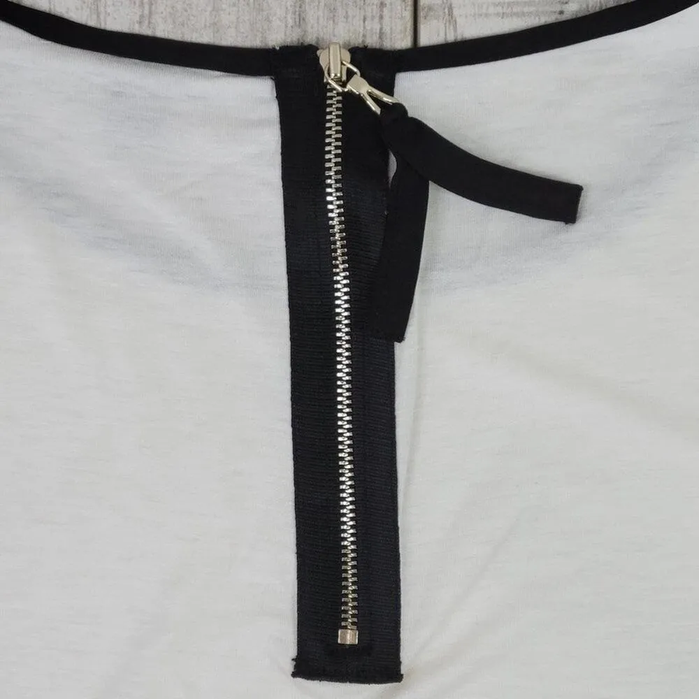 Ann Taylor XS White 3/4 Sleeve Tencel Blend Black Trim Stretch Zip Back Top - Image 9