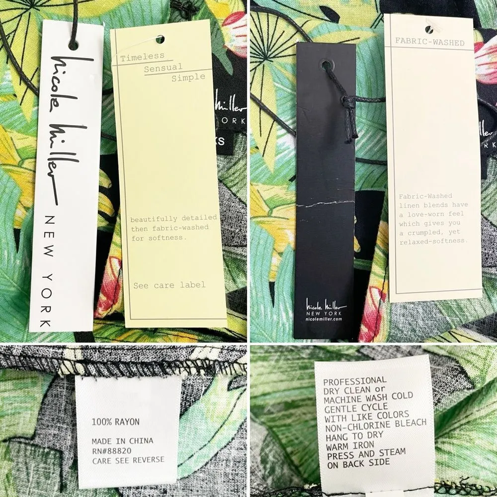 NWT Nicole Miller Tropical Palm Floral Print Halter Top Black Green Size XS NEW - Image 10