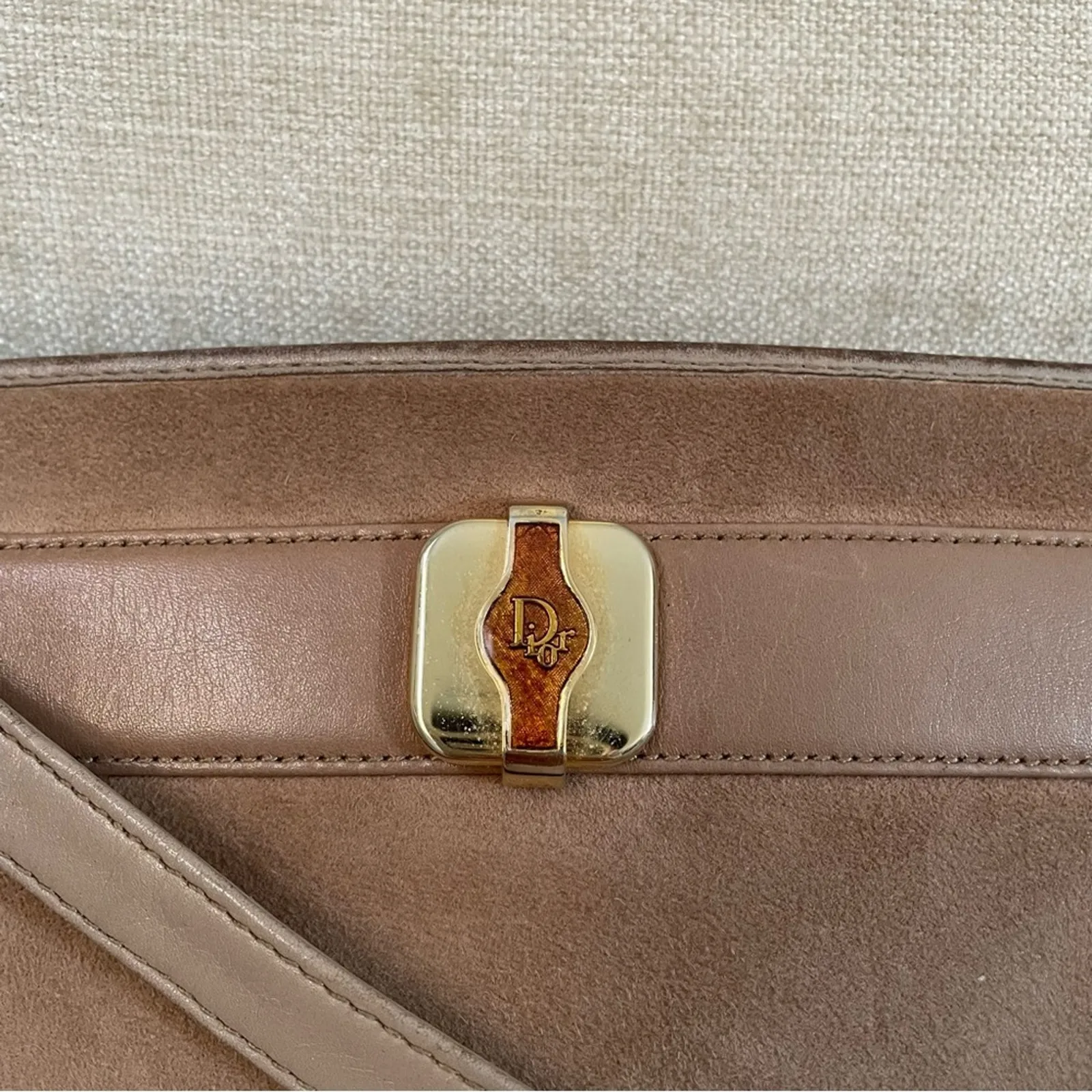 DIOR Christian Dior Taupe / Light Brown Suede Leather Shoulder Bag - Image 6