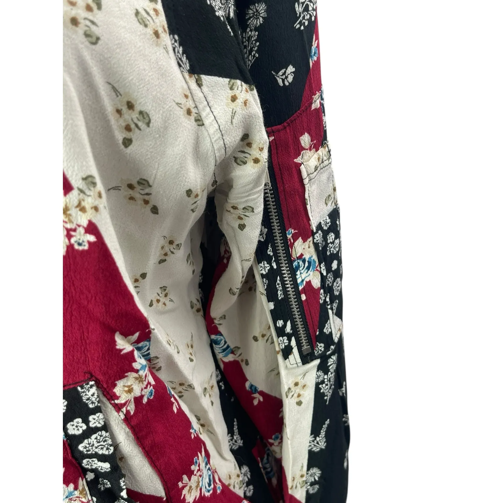 Sanctuary Women's Floral Colorblock Patchwork Full Zip Bomber Coat Jacket Size M - Image 4