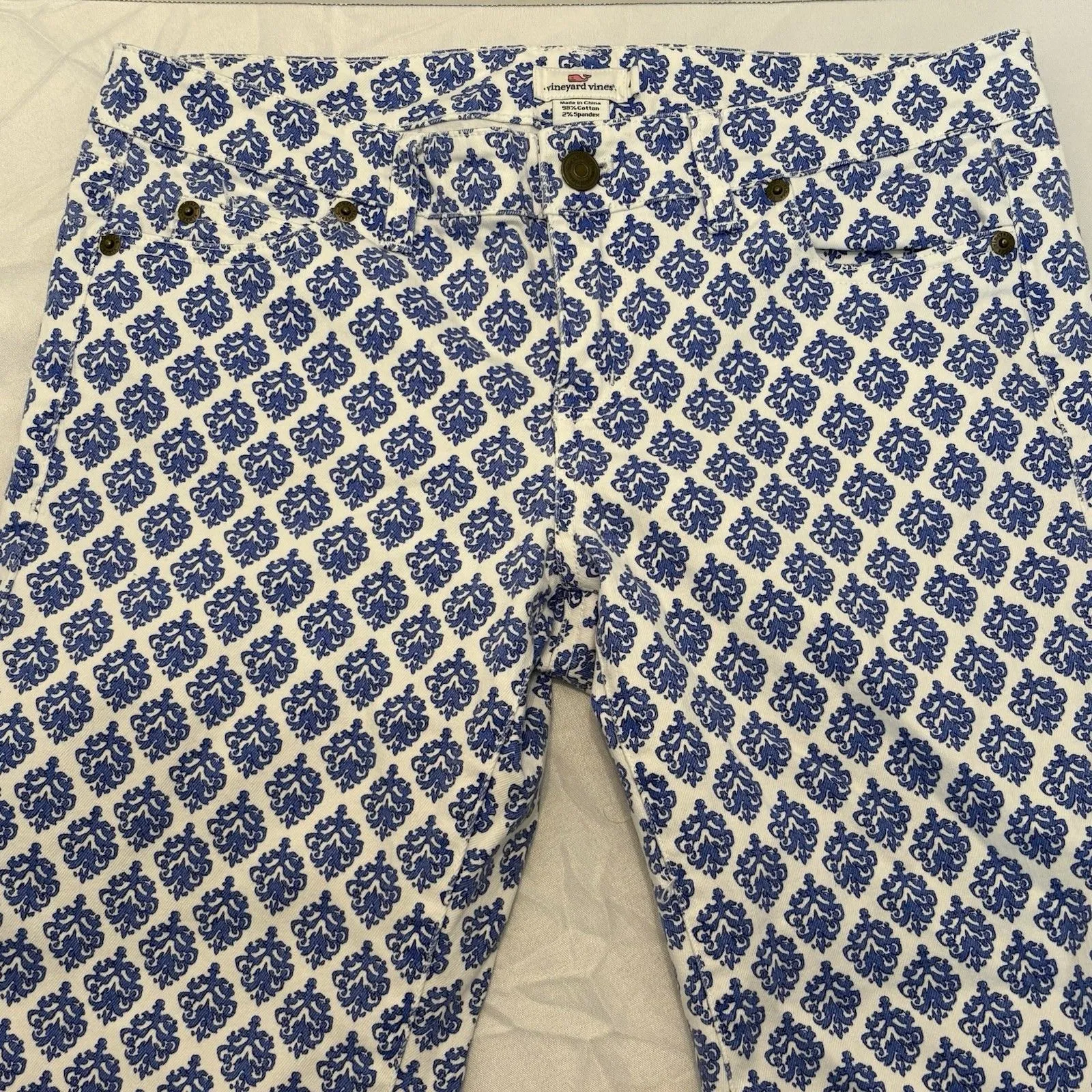 Vineyard Vines Gustavia White Blue Printed Mid Rise Skinny Ankle Jeans Size 4 - Image 2