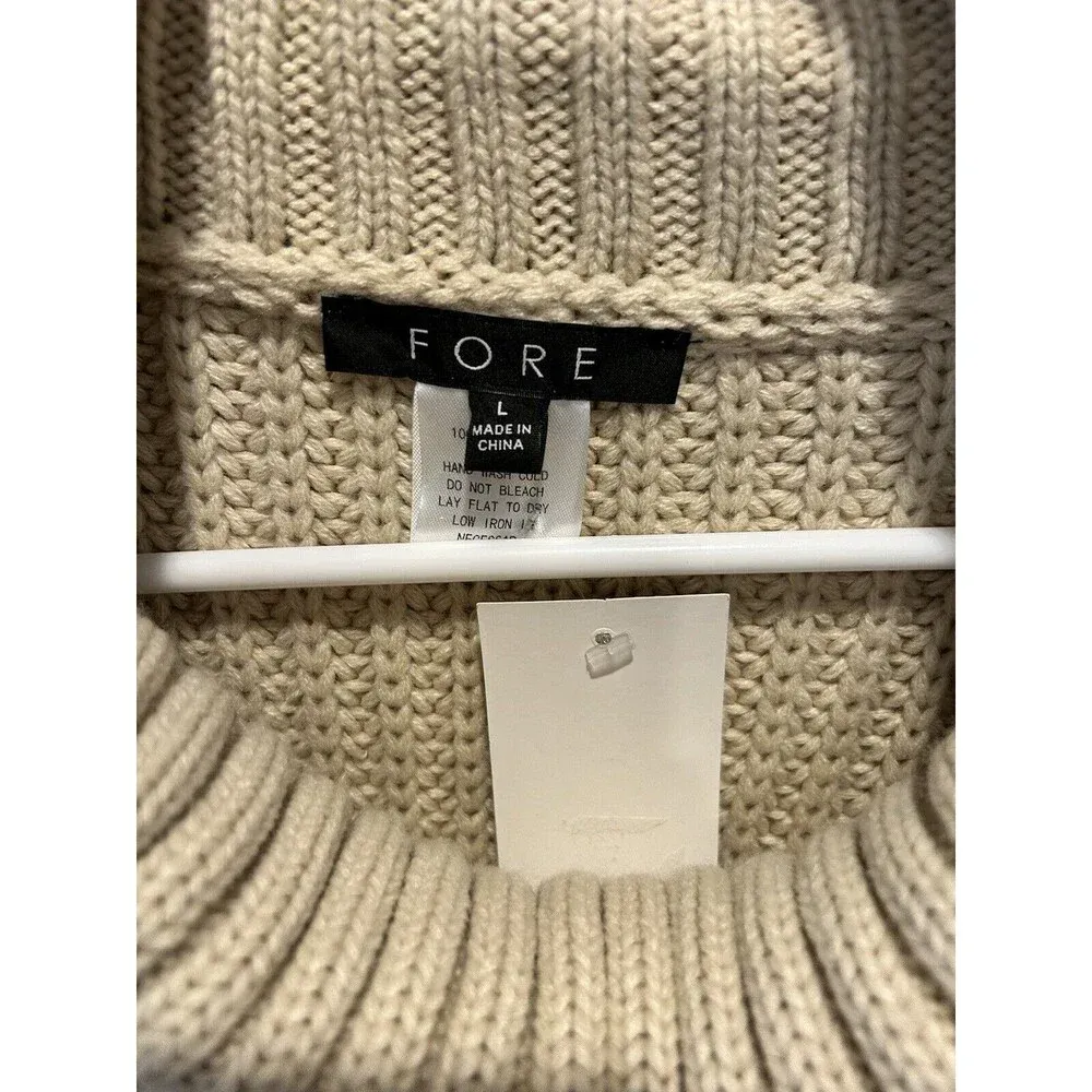 Fore Womens Beige Knit‎ Sleeveless Comfy Turtleneck Sweater Vest L Large NWT - Image 4