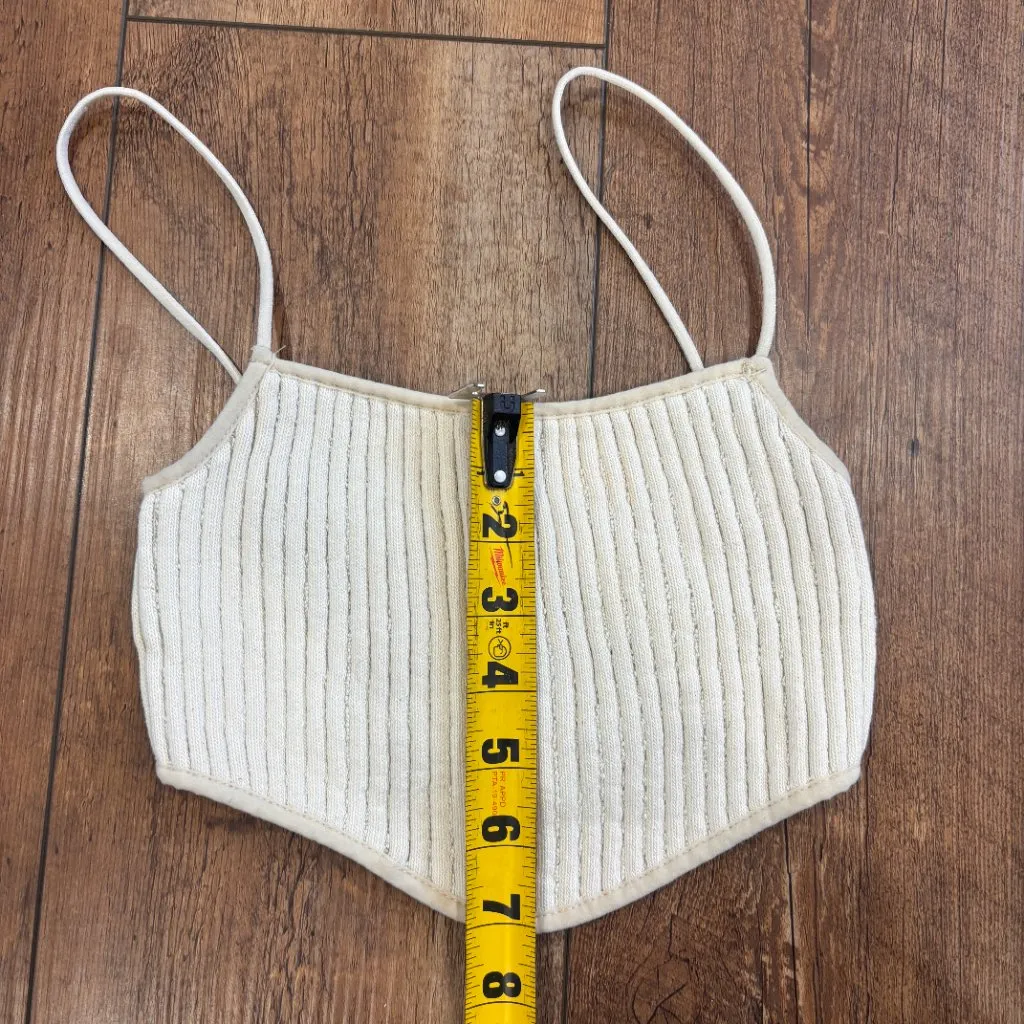 Zara Ivory Ribbed Crop Top Spaghetti Strap Cami Fitted Knit Minimalist Women's S - Image 6