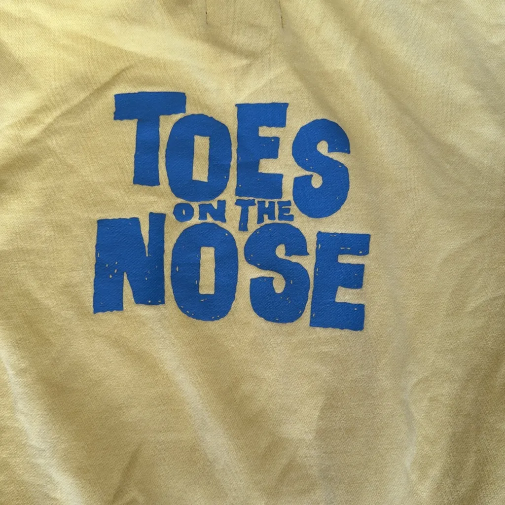 Toes on the nose Yellow Hoodie with Front Pocket and blue lettering - Image 5