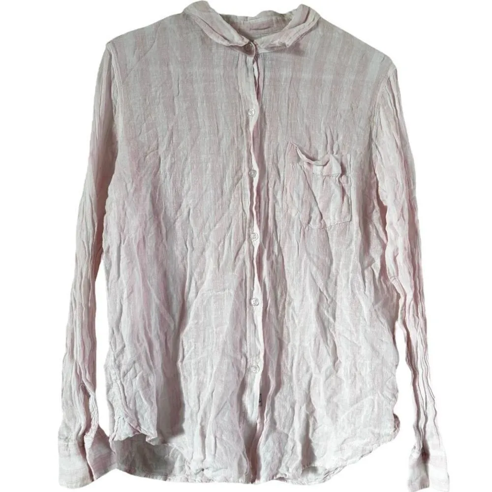 Rails Charli Button Down Shirt Perth Stripe Semi Sheer Linen Pink White Medium - Image 2