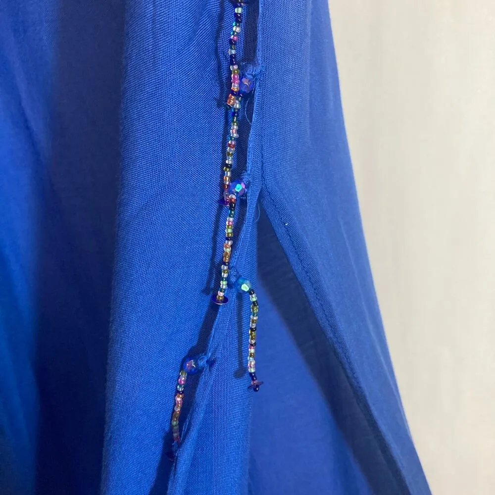 Pareos etc Royal Blue Mexican Beach High Rise Wide Leg Beaded Palazzo Slit Pants Size undefined - Image 8