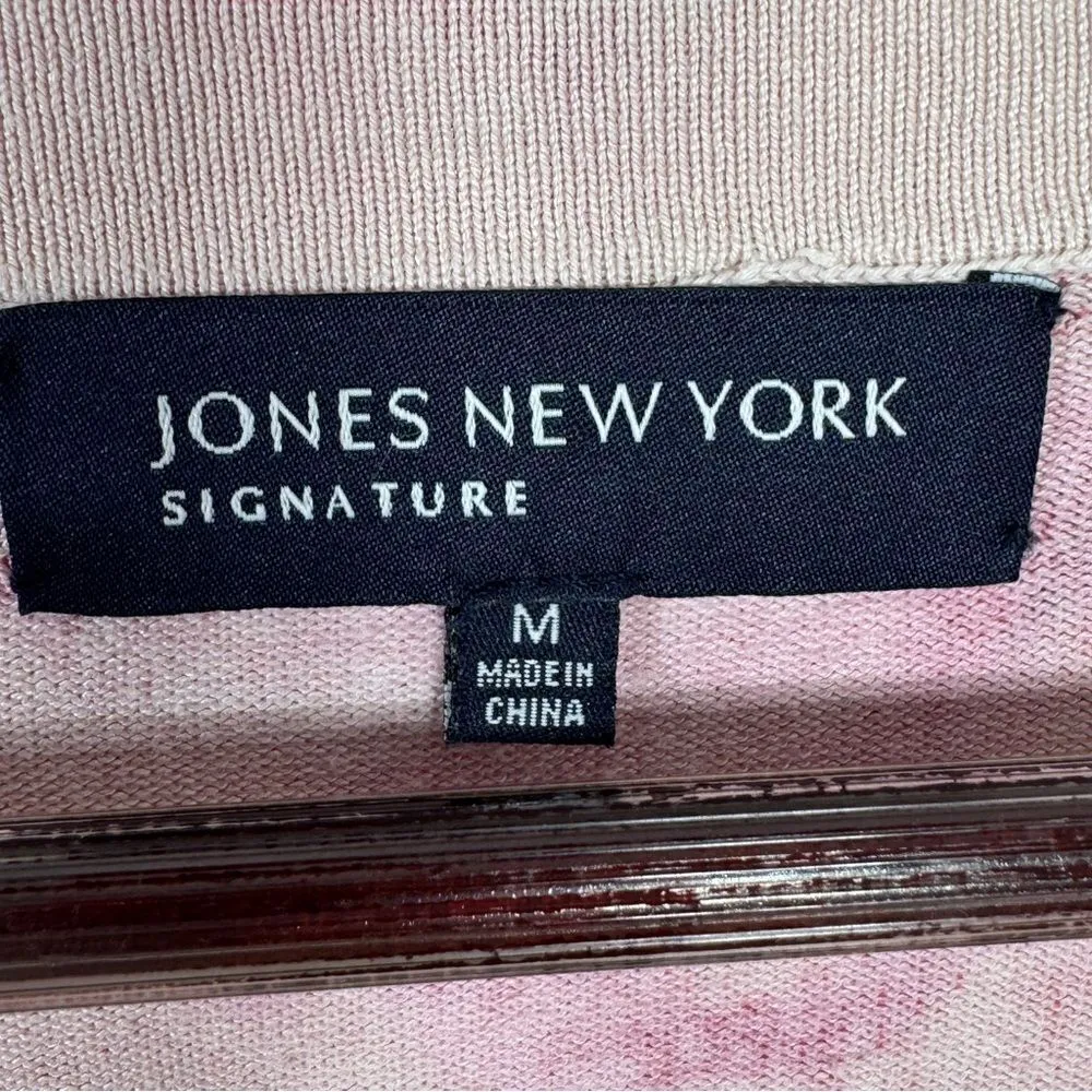 Jones New York Floral Silk Blend V Neck Cardigan Sweater‎ Cream Pink Medium - Image 9