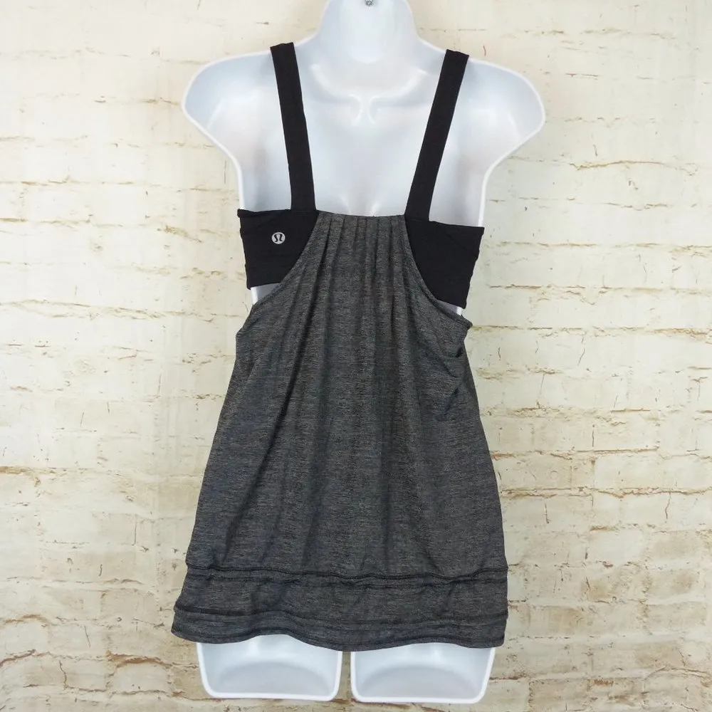 Lululemon Run Back on Track Tank Womens 4 Black Gray Missing Pads Yoga Run Sport - Image 2