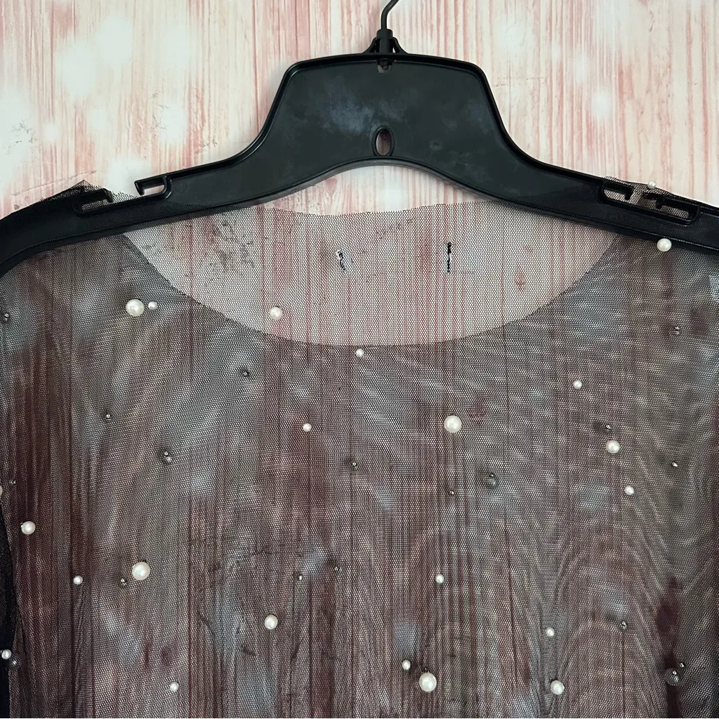 Unbranded Black Sheer Pearl Mesh Crop Top OS - Image 9