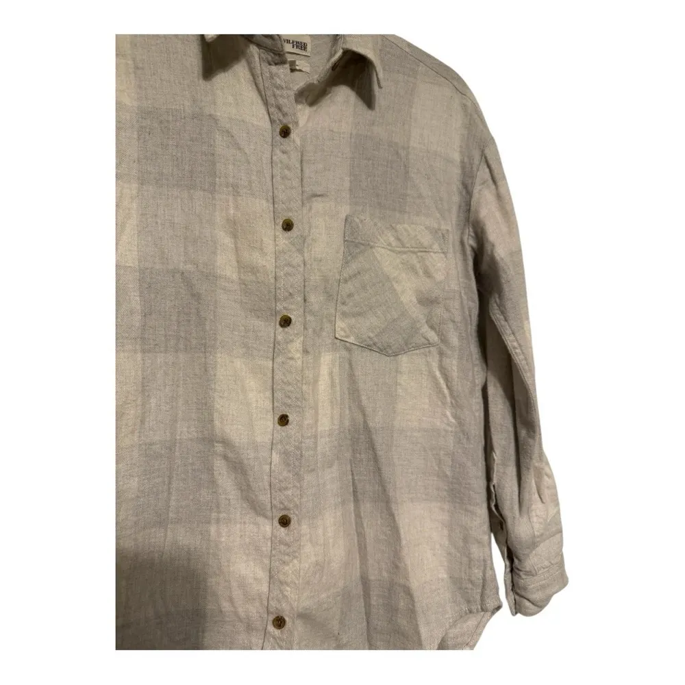 Wilfred Free 100% Cotton Gray and White Plaid Button Down Flannel Shirt Size XS - Image 2