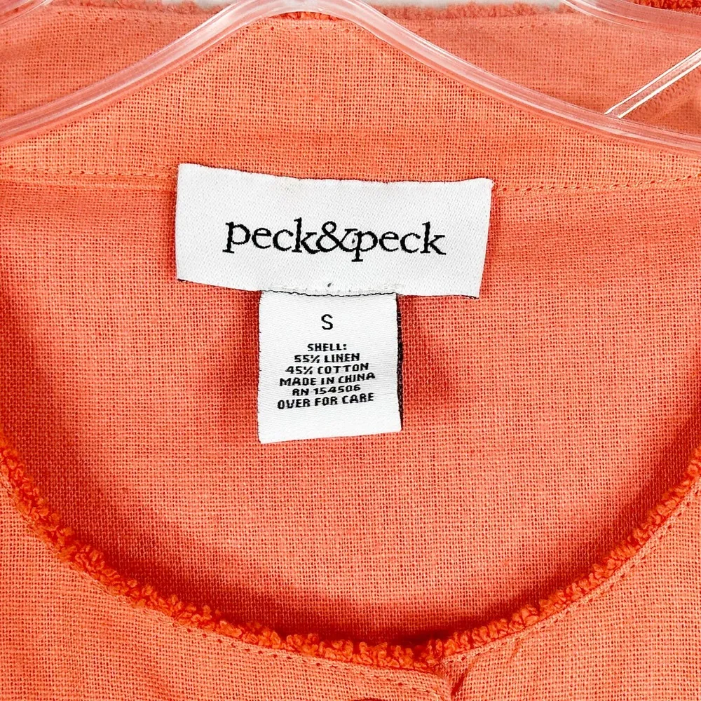Peck & Peck Small Jacket Cardigan Peach Pink Linen Cotton Crew Neck Buttons 1108 - Image 2