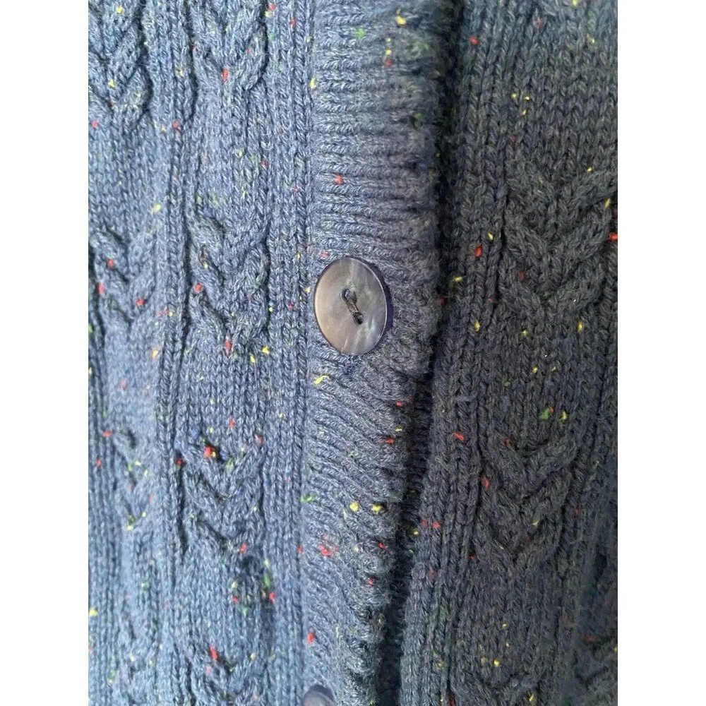 Appleseed's Classic Cabled Cardigan Size L Large Blue With Rainbow Flecks Preppy - Image 4