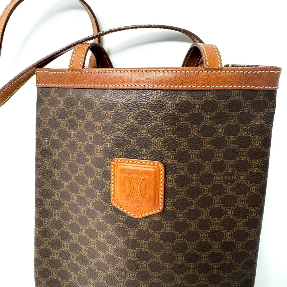 Celine Macadam Tote Bag – Vintage Monogram Canvas Cabas with Leather Trim - Image 2