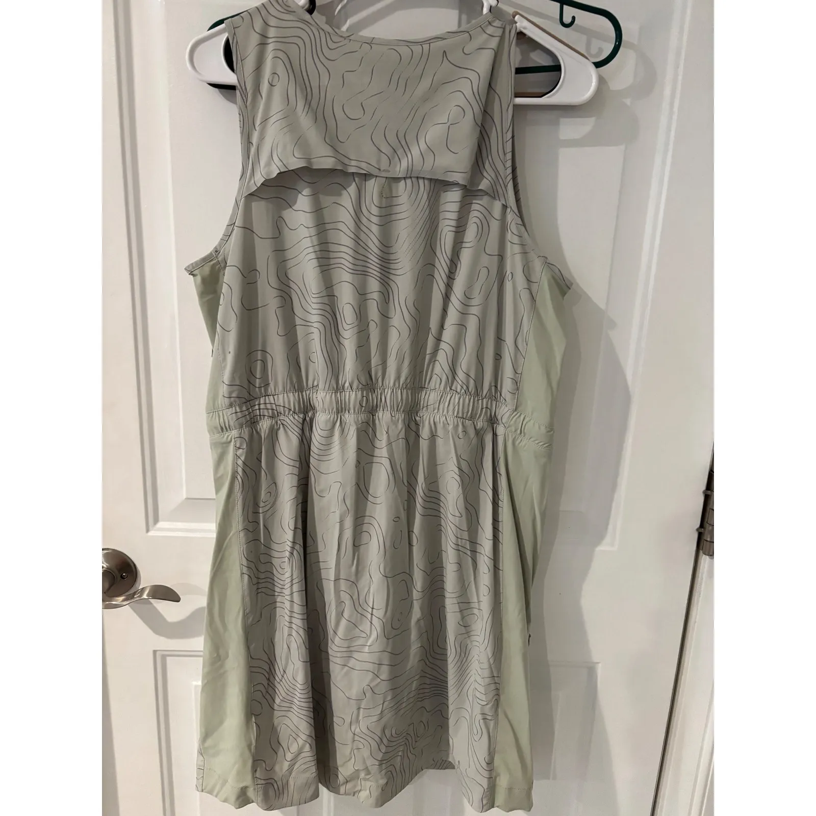 FLX Athleisure Skort Dress Topographic Print Zip Front Sleeveless Sage Green‎ L Green Size L - Image 4
