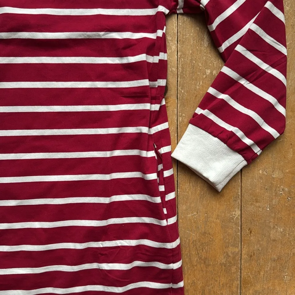 MEROKEETY Women's Long Sleeve Striped Dress V Neck Collared Side Slit Small NWT - Image 4