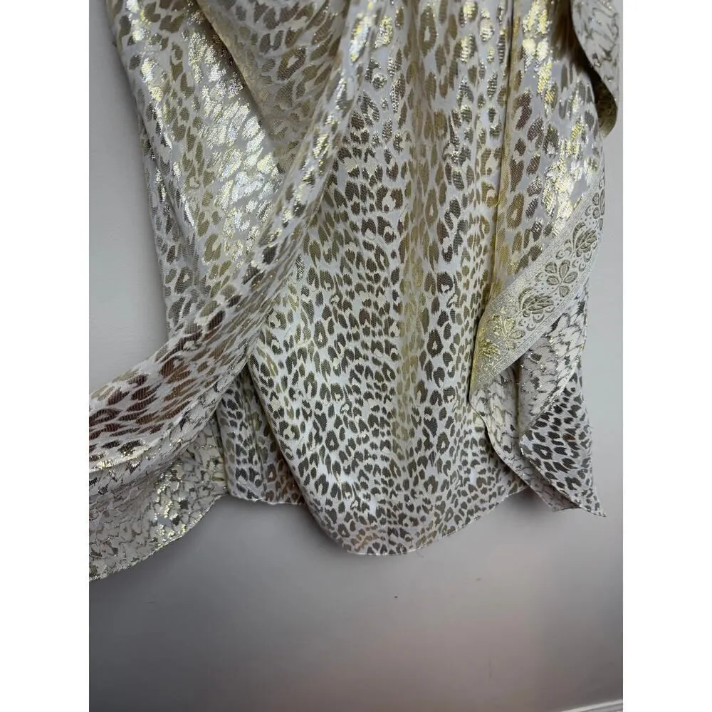 MARK + James Badgley Mischka Gold Silk One Shoulder Brocade Caftan Dress Sz. S Gold - Image 6