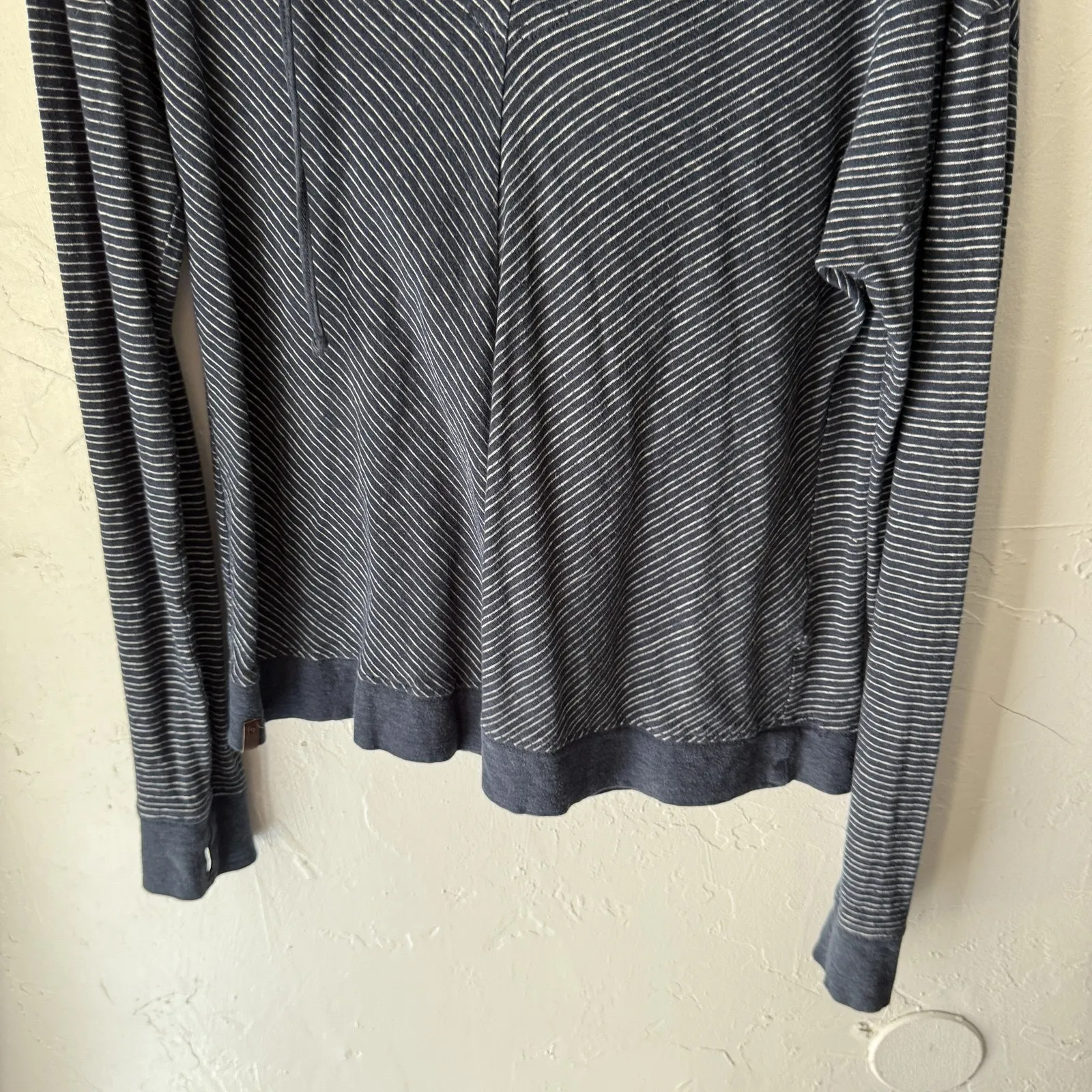 IO Pullover Hoodie Womens Small Striped Hemp Organic Cotton Lightweight Blue - Image 3