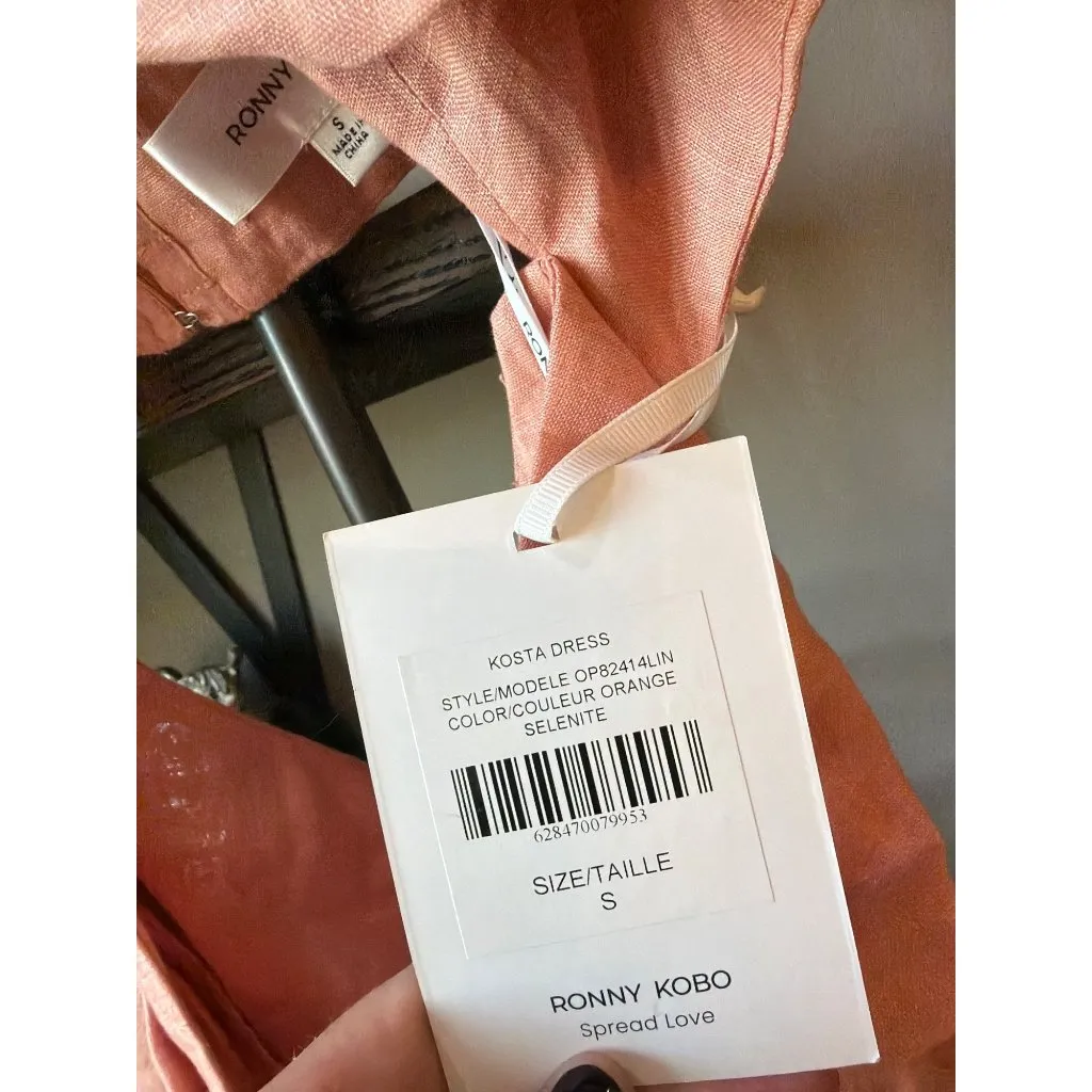 Ronny Kobo Kosta Cut Out Maxi Dress ORANGE LINEN Womens Size Small - Image 7