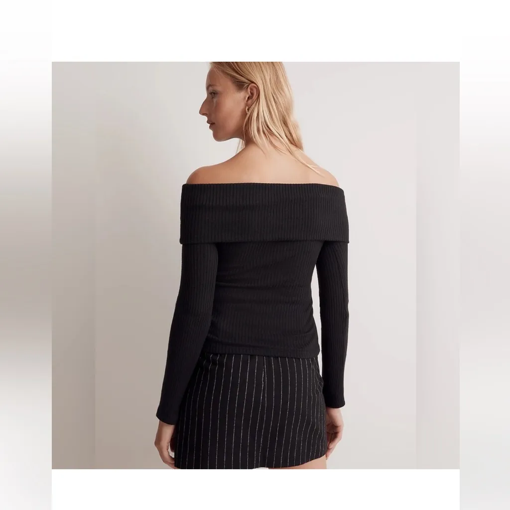 Madewell Black Off the Shoulder Long Sleeve Ribbed Sweater NWT LGE - Image 2