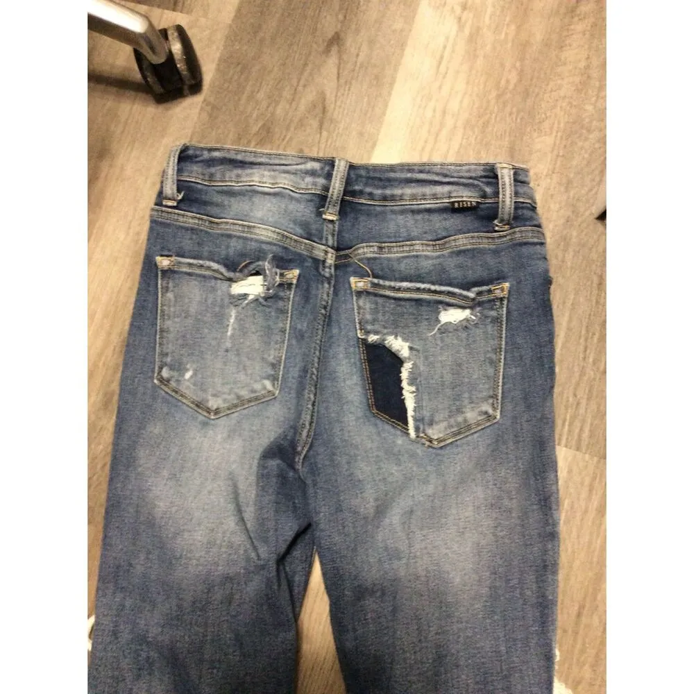 Risen Jeans Size 9/29 Destroyed Patched High rise Straight Leg Stretch Blue - Image 7
