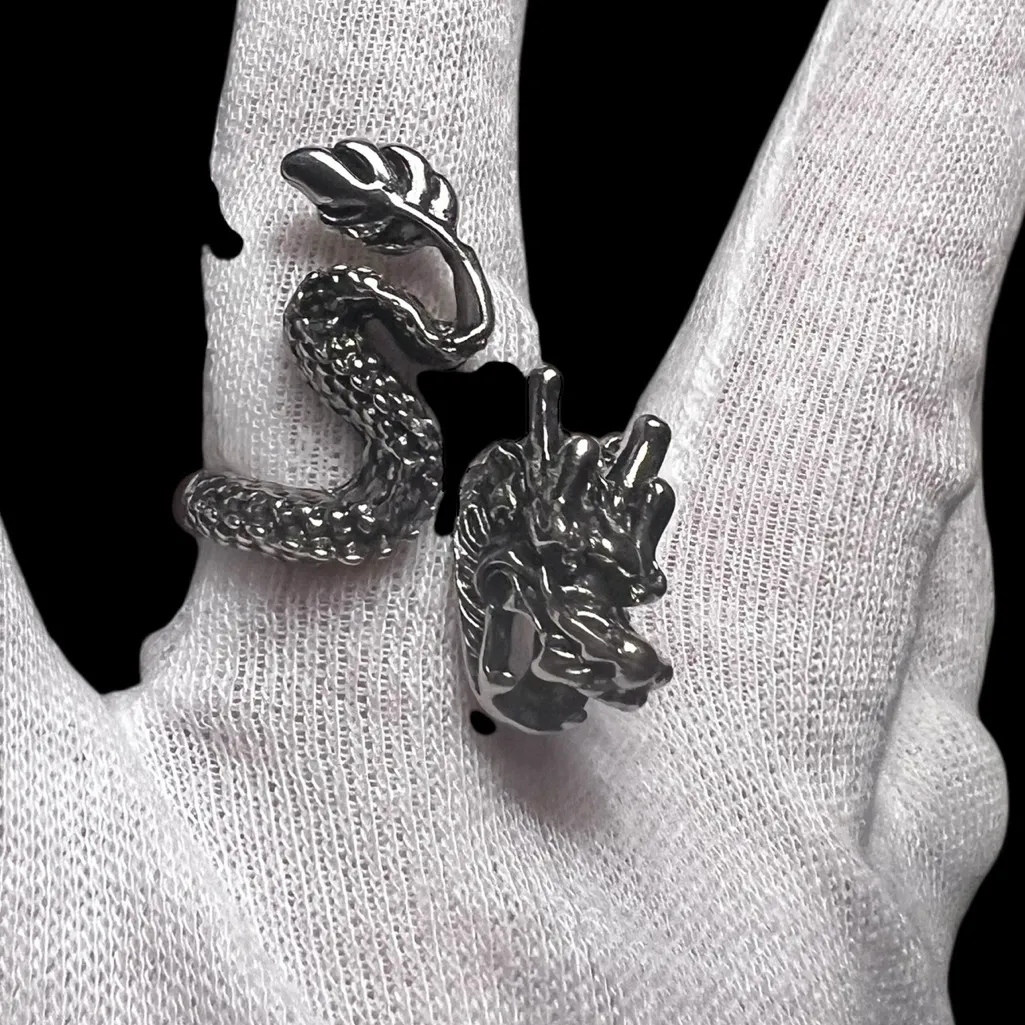 Silver steel gothic dragon wrap ring Sz 8 - Image 2