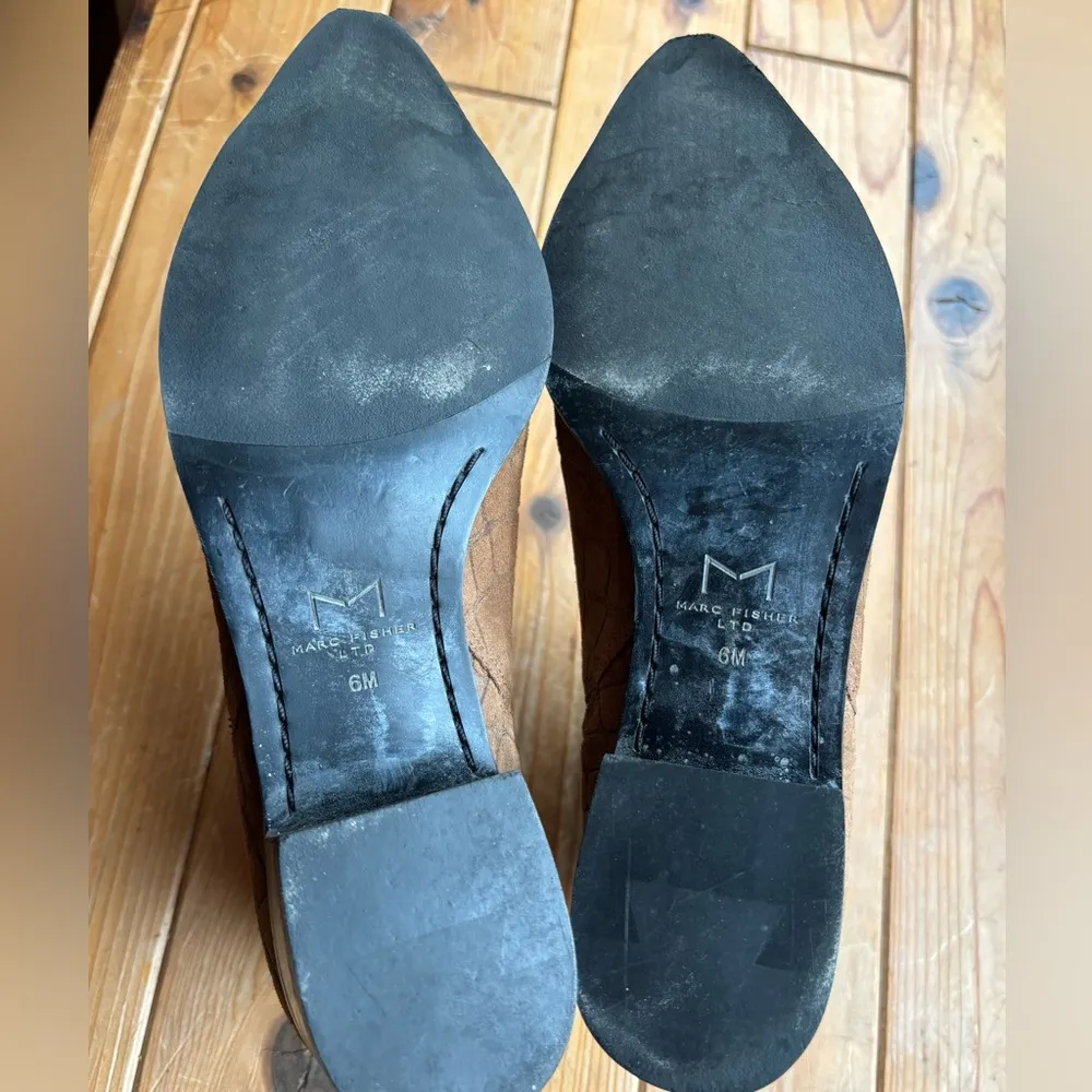 Brown Crocodile-Patterned Marc Fisher Ankle Boots - Image 4