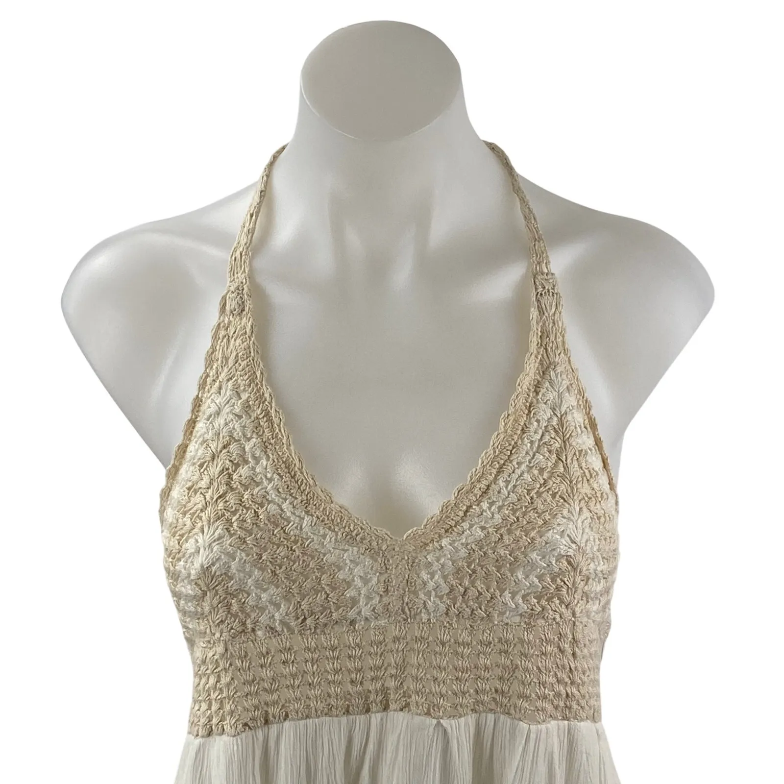 Zara White Crochet V Neck Sleeveless Maxi Halter Camisole Tank A-Line Dress Sz S - Image 2