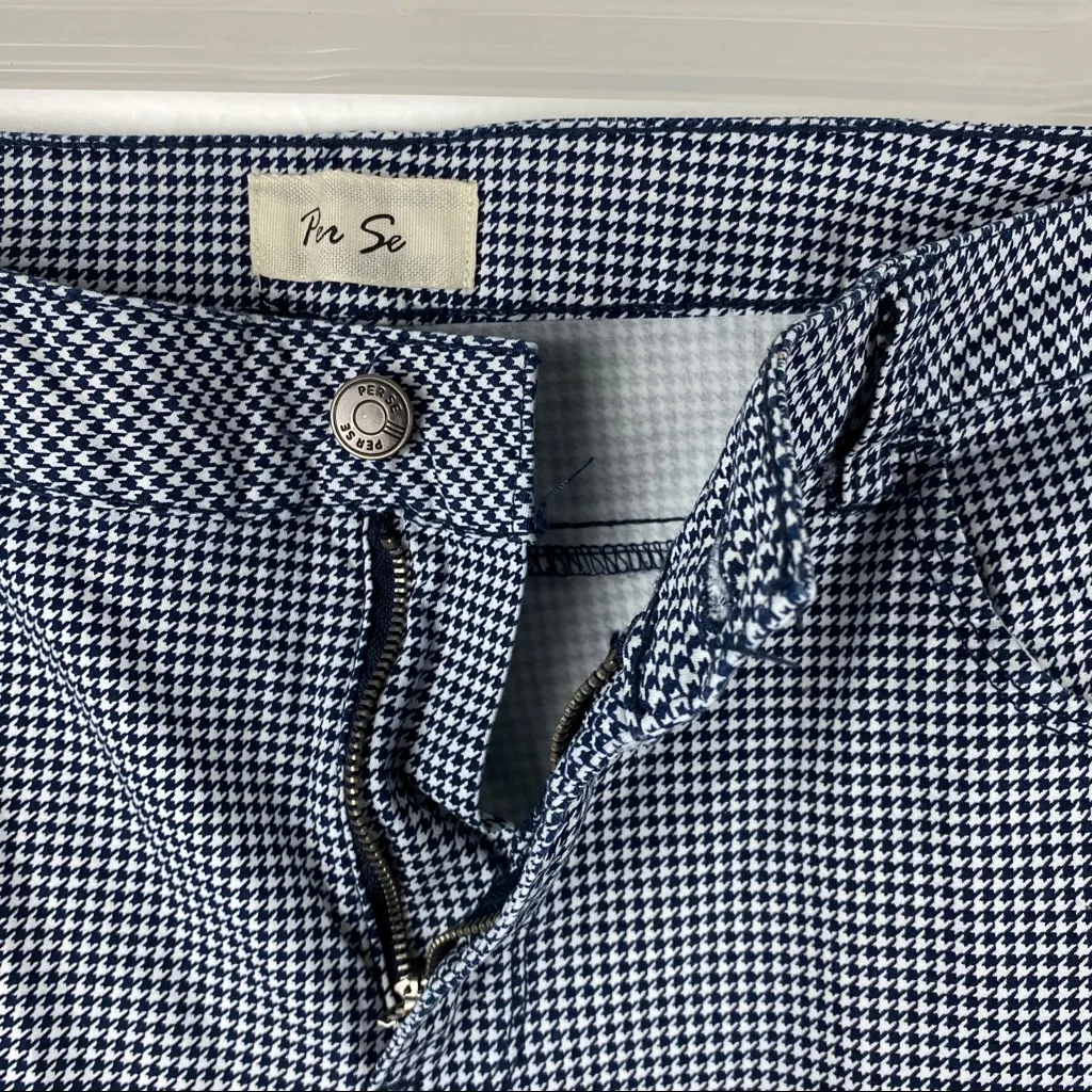 PER SE Navy and White Checkered Gingham Plaid High Rise Ankle Jeans, Size 14 - Image 6