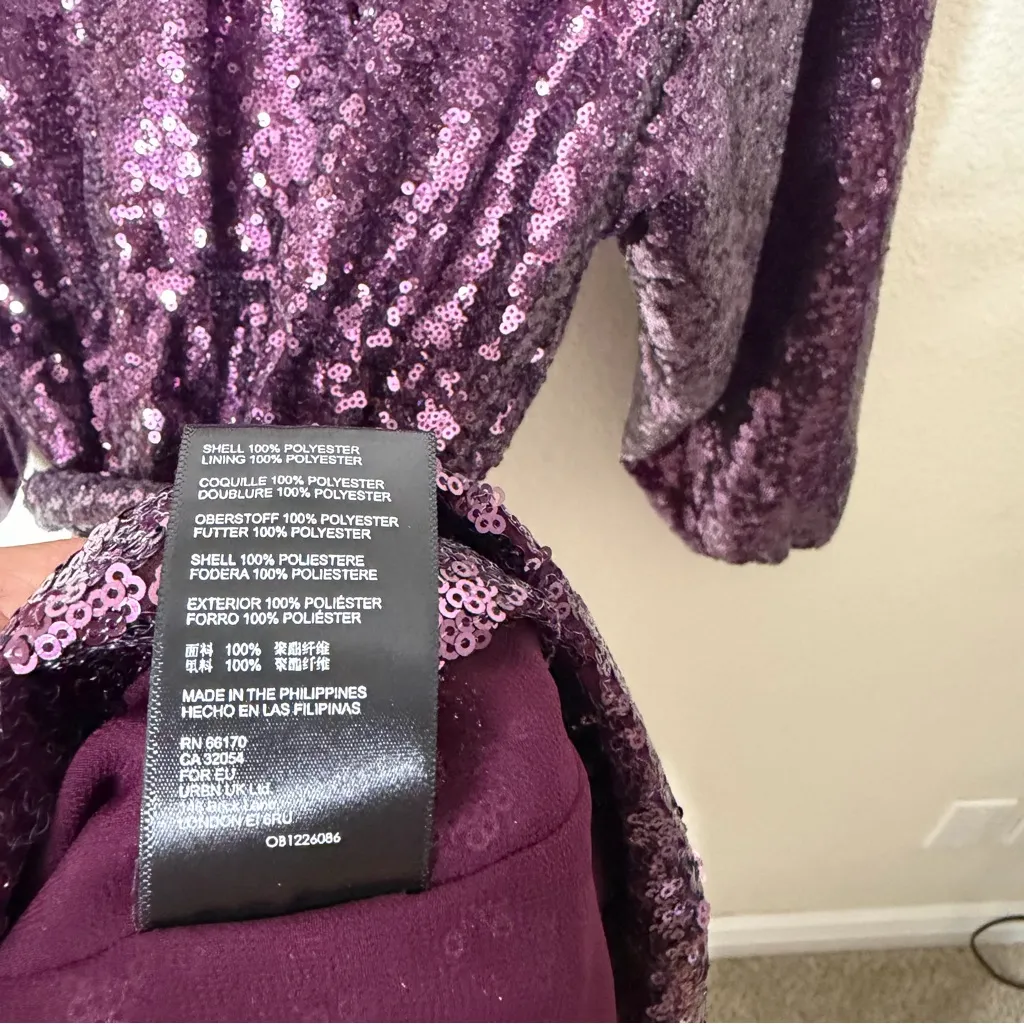 NWT Lisabette Sequined Mini Dress Plum Purple Long Sleeve Womens Size S - Image 8