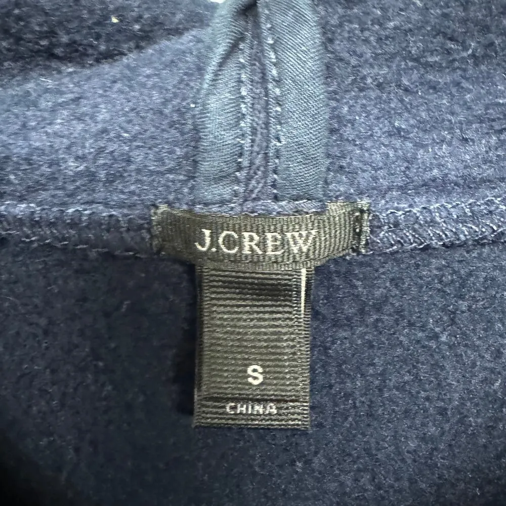 J.Crew Women Navy Blue Striped Sweatshirt Hoodie Pockets Size Small Cotton Blend - Image 6